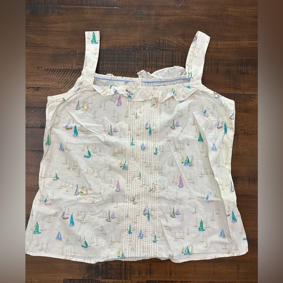 NWOT Tommy Hilfiger Ivory Sleeveless Blouse Top Size 1X Button Up Back Sailboats - Picture 1 of 7
